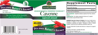 Photo of the Nature's Answer Cayenne 40,000 SHU label