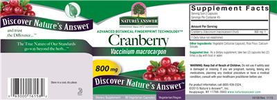 Photo of the Nature's Answer Cranberry 800 mg label