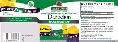 Photo of the Nature's Answer Dandelion 1,260 mg label