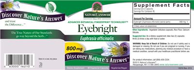Photo of the Nature's Answer Eyebright 800 mg label