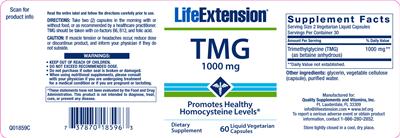 Photo of the Life Extension TMG 1000 mg label