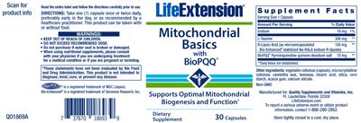 Photo of the Life Extension Mitochondrial Basics with BioPQQ label