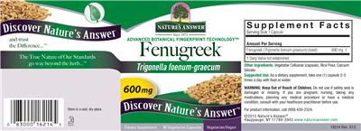 Photo of the Nature's Answer Fenugreek 600 mg label