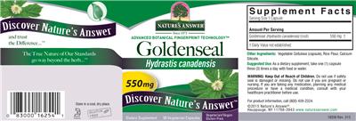Photo of the Nature's Answer Goldenseal 550 mg label