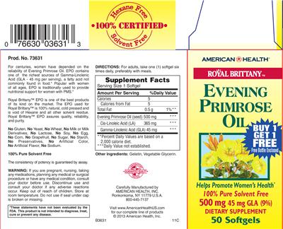 Photo of the American Health Royal Brittany Evening Primrose Oil label