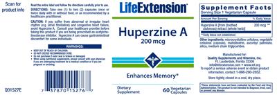 Photo of the Life Extension Huperzine A 200 mcg label