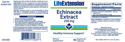 Photo of the Life Extension Echinacea Extract 250 mg label