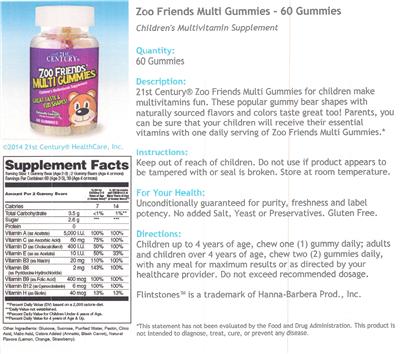 Photo of the 21st Century Zoo Friends Multi Gummies label