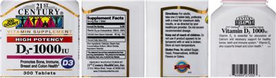 Photo of the 21st Century High Potency D3-1000 IU label