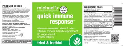 Photo of the Michael's Naturopathic Programs Quick Immune Response label