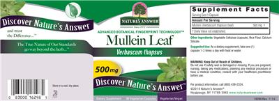 Photo of the Nature's Answer Mullein Leaf 500 mg label