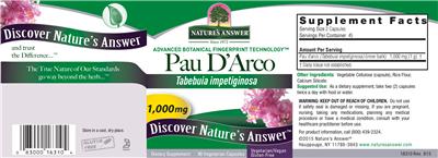 Photo of the Nature's Answer Pau D'Arco 1,000 mg label