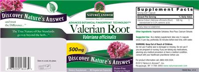 Photo of the Nature's Answer Valerian Root 500 mg label