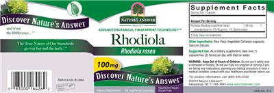 Photo of the Nature's Answer Rhodiola 100 mg label