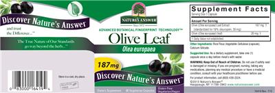 Photo of the Nature's Answer Olive Leaf 187 mg label