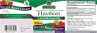 Photo of the Nature's Answer Hawthorn 358 mg label