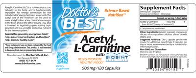 Photo of the Doctor's Best Acetyl-L-Carnitine label