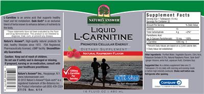 Photo of the Nature's Answer Liquid L-Carnitine Natural Raspberry Flavor label