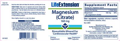 Photo of the Life Extension Magnesium (Citrate) 160 mg label