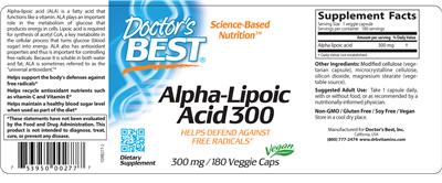 Photo of the Doctor's Best Alpha-Lipoic Acid 300 label