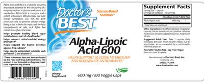 Photo of the Doctor's Best Alpha-Lipoic Acid 600 label