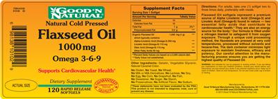 Photo of the Good 'N Natural Natural Cold Pressed Flaxseed Oil 1000 mg Omega 3-6-9 label