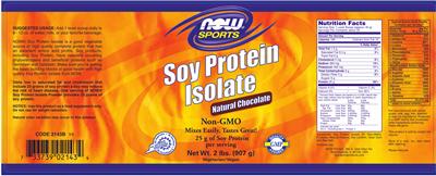 Photo of the NOW Sports Soy Protein Isolate Natural Chocolate label
