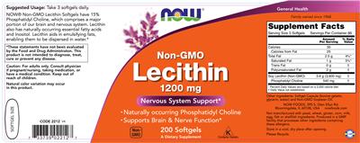 Photo of the NOW Non-GMO Lecithin 1200 mg label