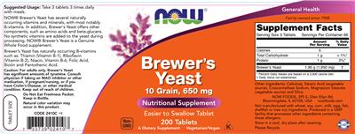 Photo of the NOW Brewer's Yeast 10 Grain, 650 mg label