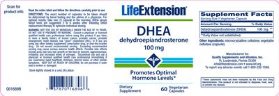 Photo of the Life Extension DHEA Dehydroepiandrosterone 100 mg label