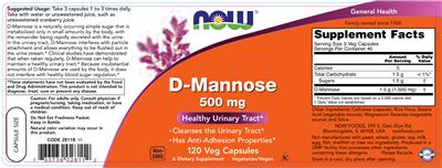 Photo of the NOW D-Mannose 500 mg label