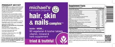 Photo of the Michael's Naturopathic Programs Hair, Skin & Nails Complex label