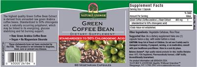 Photo of the Nature's Answer Green Coffee Bean label