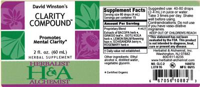 Photo of the Herbalist & Alchemist David Winston's Clarity Compound label
