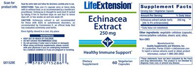 Photo of the Life Extension Echinacea Extract 250 mg label