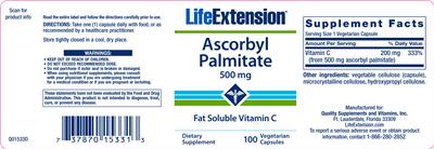 Photo of the Life Extension Ascorbyl Palmitate 500 mg label