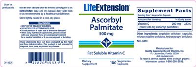 Photo of the Life Extension Ascorbyl Palmitate 500 mg label