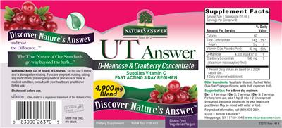 Photo of the Nature's Answer UT Answer label