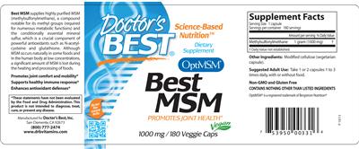 Photo of the Doctor's Best Best MSM 100 mg label