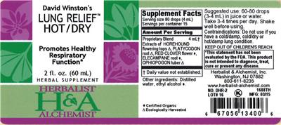 Photo of the Herbalist & Alchemist David Winston's Lung Relief Hot/Dry label