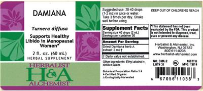 Photo of the Herbalist & Alchemist Damiana label