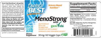 Photo of the Doctor's Best MenoStrong With geniVida 30 mg label