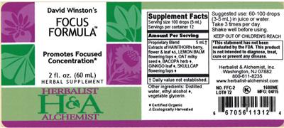 Photo of the Herbalist & Alchemist David Winston's Focus Formula label