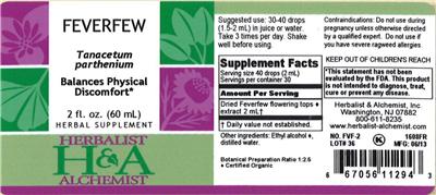 Photo of the Herbalist & Alchemist Feverfew label