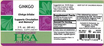 Photo of the Herbalist & Alchemist Ginkgo label