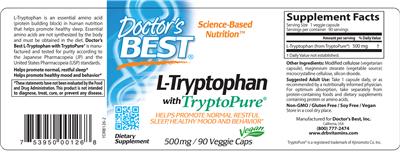 Photo of the Doctor's Best L-Tryptophan 500 mg label