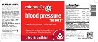 Photo of the Michael's Naturopathic Programs Blood Pressure Factors label