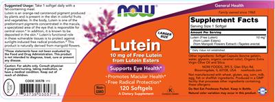 Photo of the NOW Lutein label