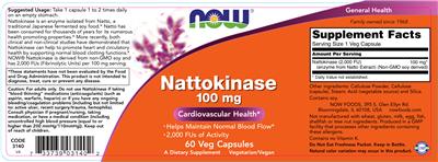 Photo of the NOW Nattokinase 100 mg label