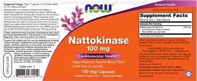 Photo of the NOW Nattokinase 100 mg label